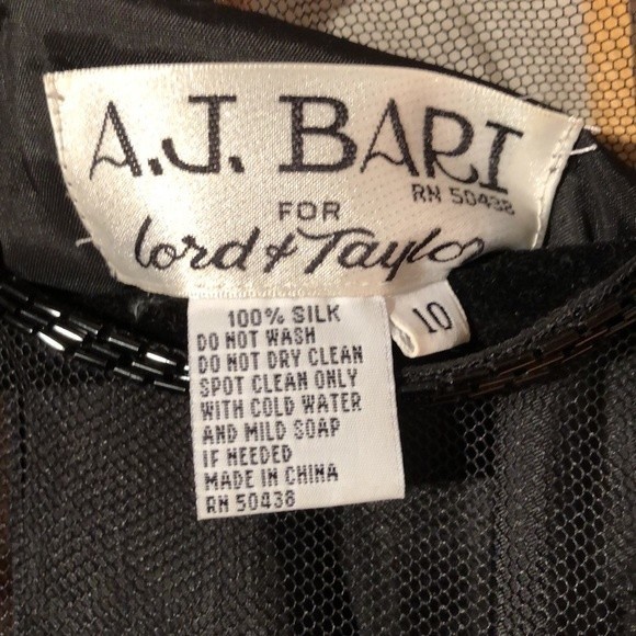 Vintage Black Beaded Silk Cocktail Dress by A.J.Bari for Lord & Taylor - Picture 8 of 14